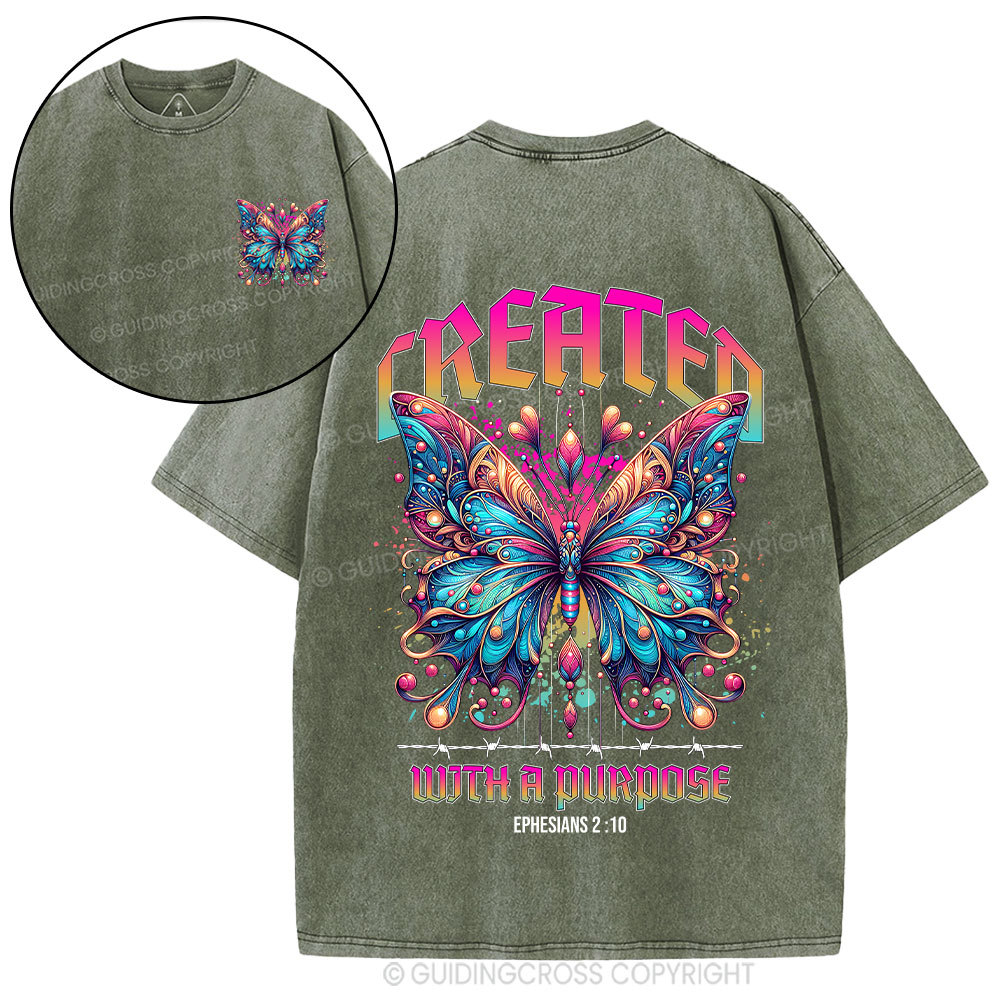 Created With A Purpose Butterfly Christian Washed T-Shirt