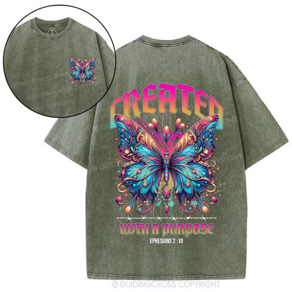 Created With A Purpose Butterfly Christian Washed T-Shirt