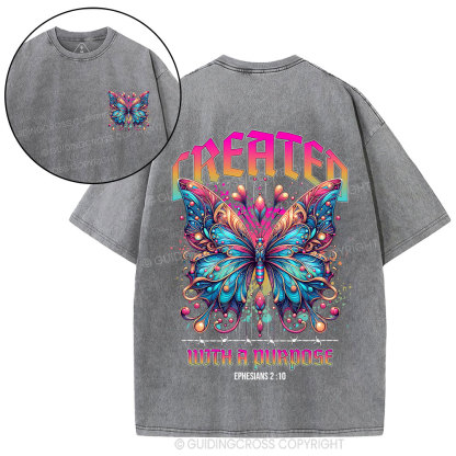 Created With A Purpose Butterfly Christian Washed T-Shirt