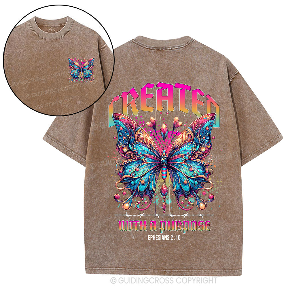 Created With A Purpose Butterfly Christian Washed T-Shirt