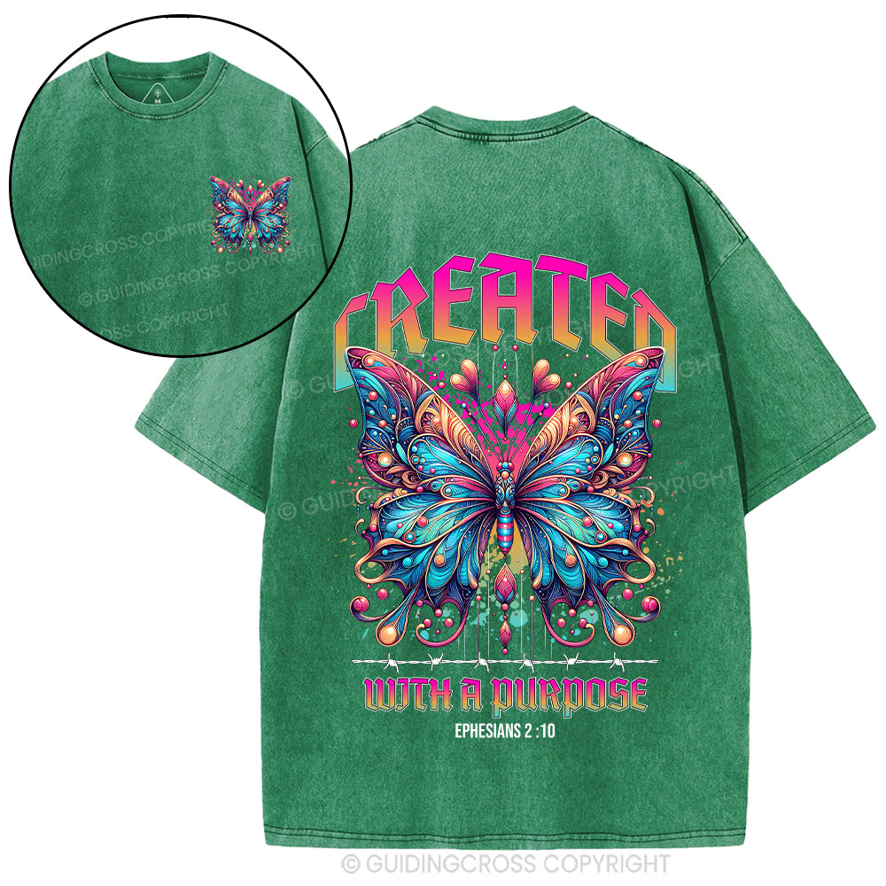 Created With A Purpose Butterfly Christian Washed T-Shirt