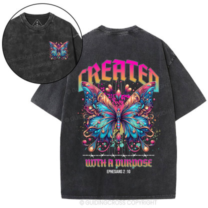 Created With A Purpose Butterfly Christian Washed T-Shirt