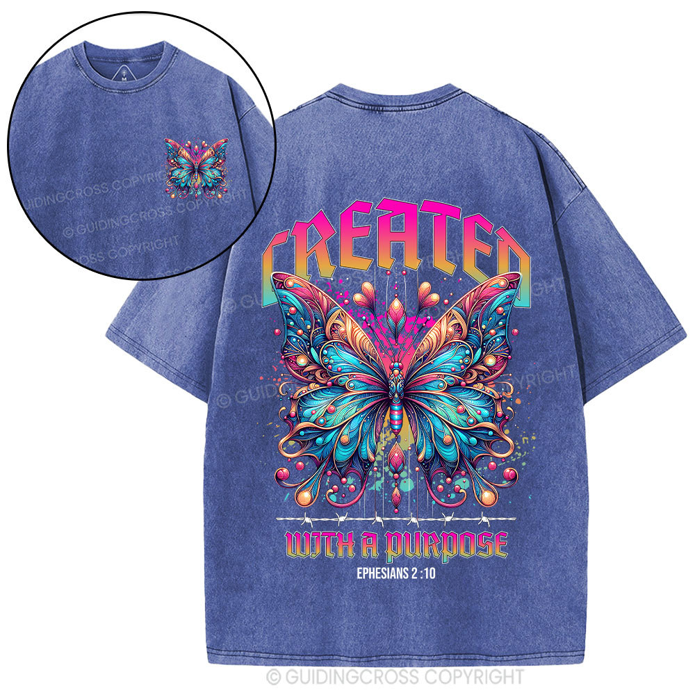 Created With A Purpose Butterfly Christian Washed T-Shirt