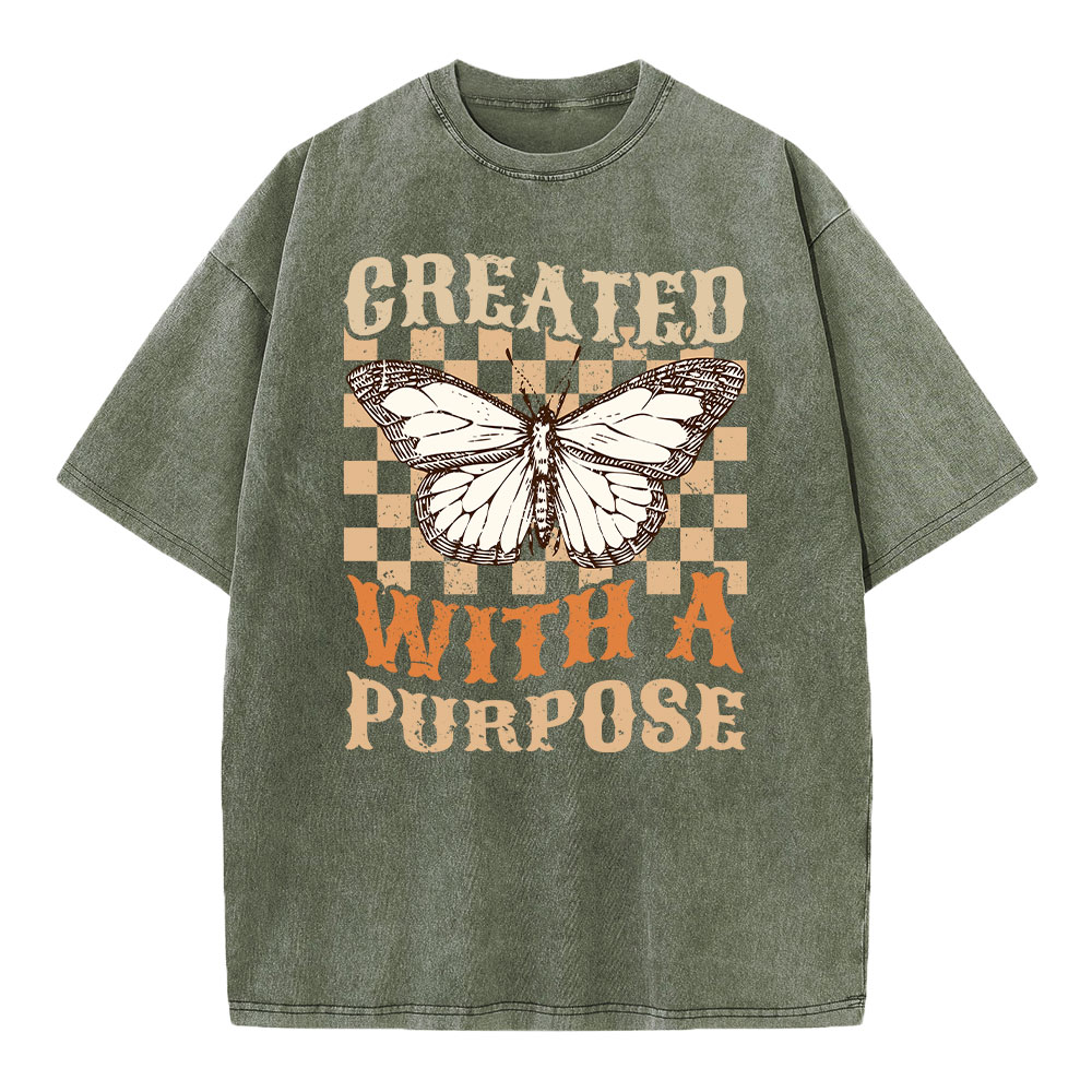 Created With A Purpose Christian Washed T-Shirt Sale-GuidingCross