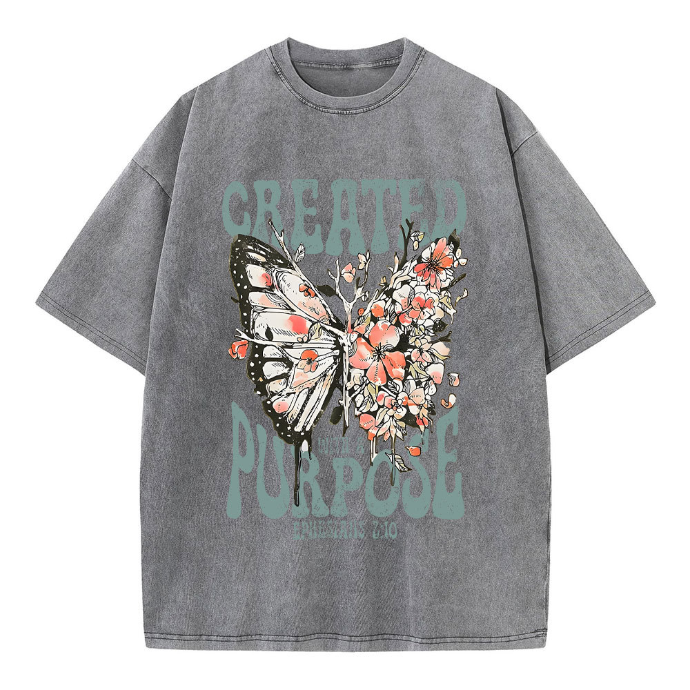 Created With A Purpose Christian Washed T-Shirt Sale-GuidingCross