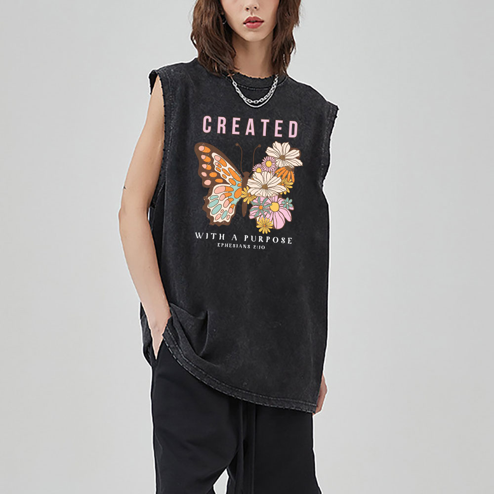 Created With Puropose Christian Washed Sleeveless Tee