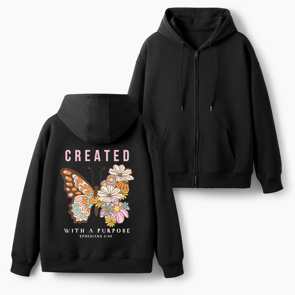Created With Purpose Christian Fleece-Lined Full-Zip Hoodie