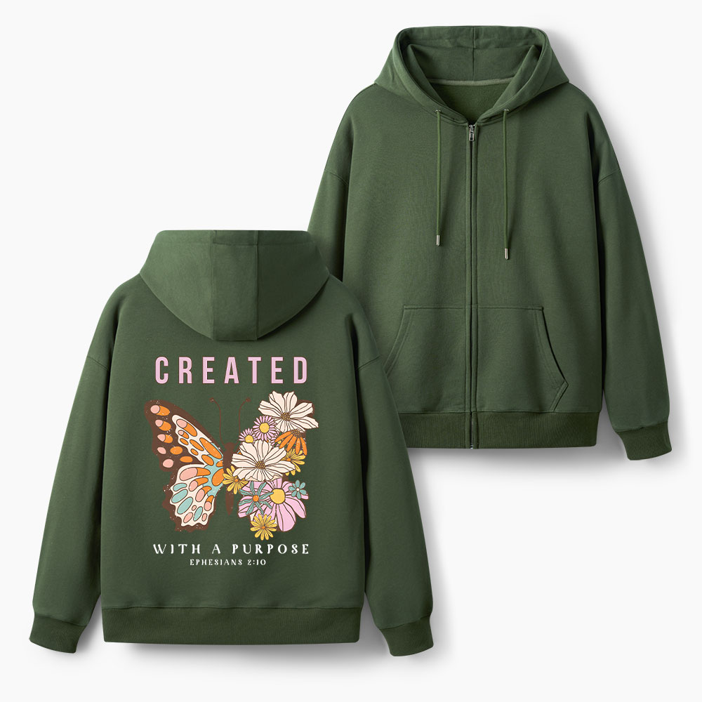 Created With Purpose Christian Fleece-Lined Full-Zip Hoodie