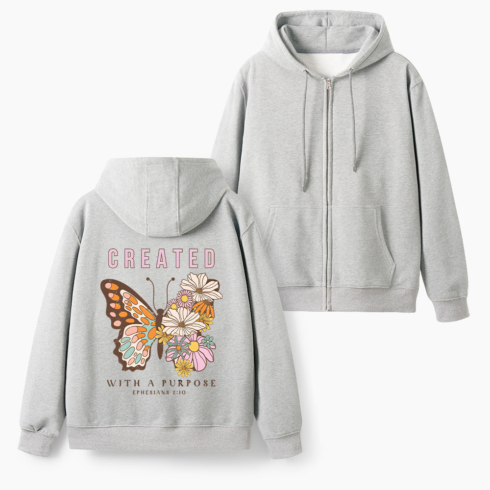 Created With Purpose Christian Fleece-Lined Full-Zip Hoodie