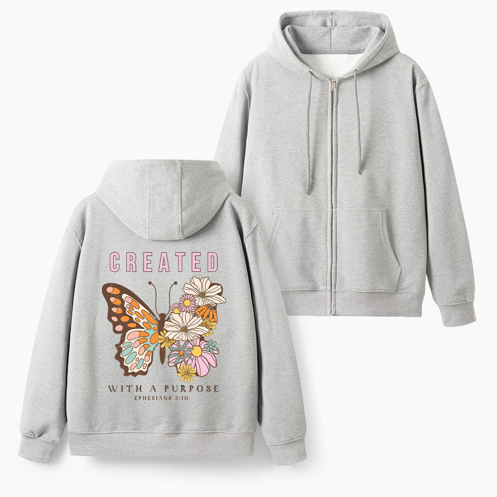 Created With Purpose Christian Fleece-Lined Full-Zip Hoodie