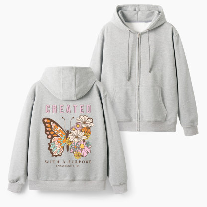 Created With Purpose Christian Fleece-Lined Full-Zip Hoodie