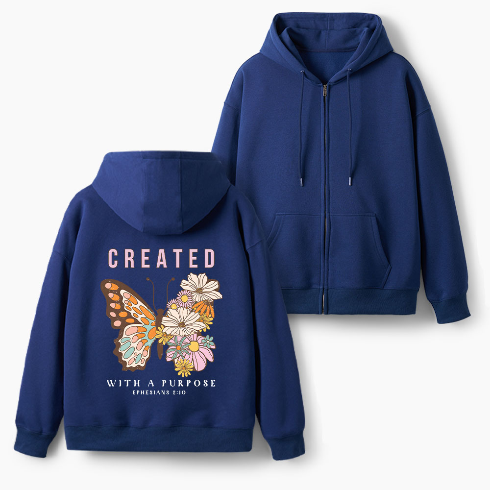 Created With Purpose Christian Fleece-Lined Full-Zip Hoodie