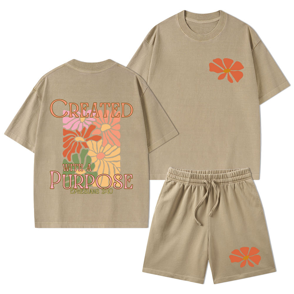 Created With Purpose Christian Washed T-Shirt & Shorts