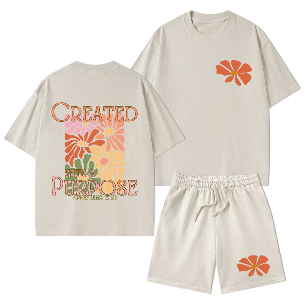 Created With Purpose Christian Washed T-Shirt & Shorts