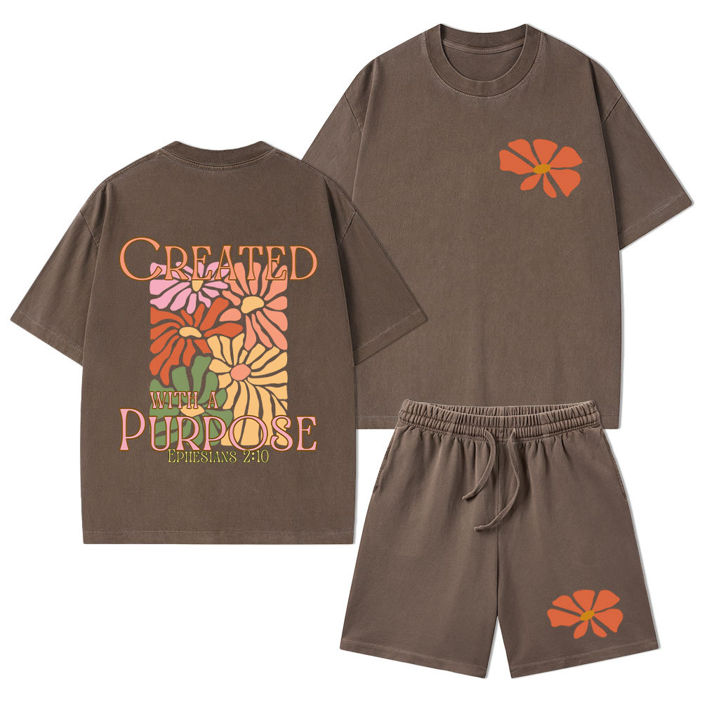 Created With Purpose Christian Washed T-Shirt & Shorts