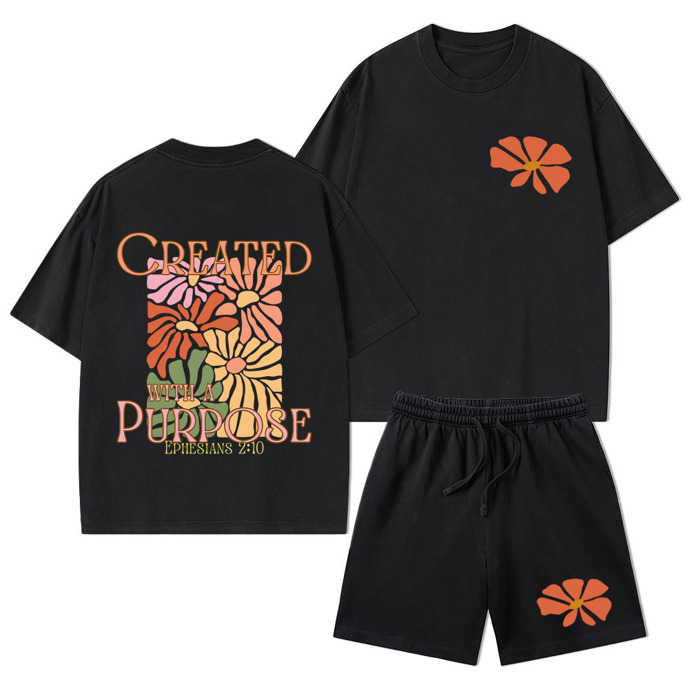Created With Purpose Christian Washed T-Shirt & Shorts