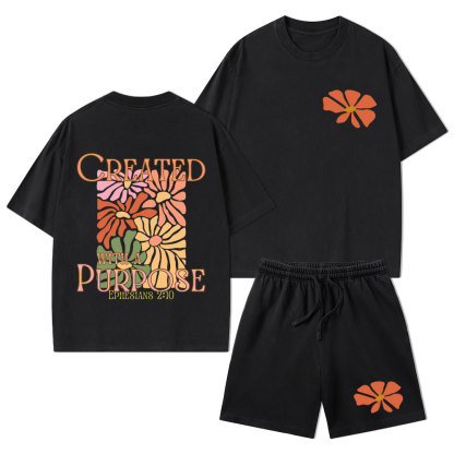 Created With Purpose Christian Washed T-Shirt & Shorts