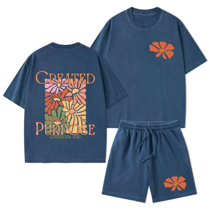 Created With Purpose Christian Washed T-Shirt & Shorts