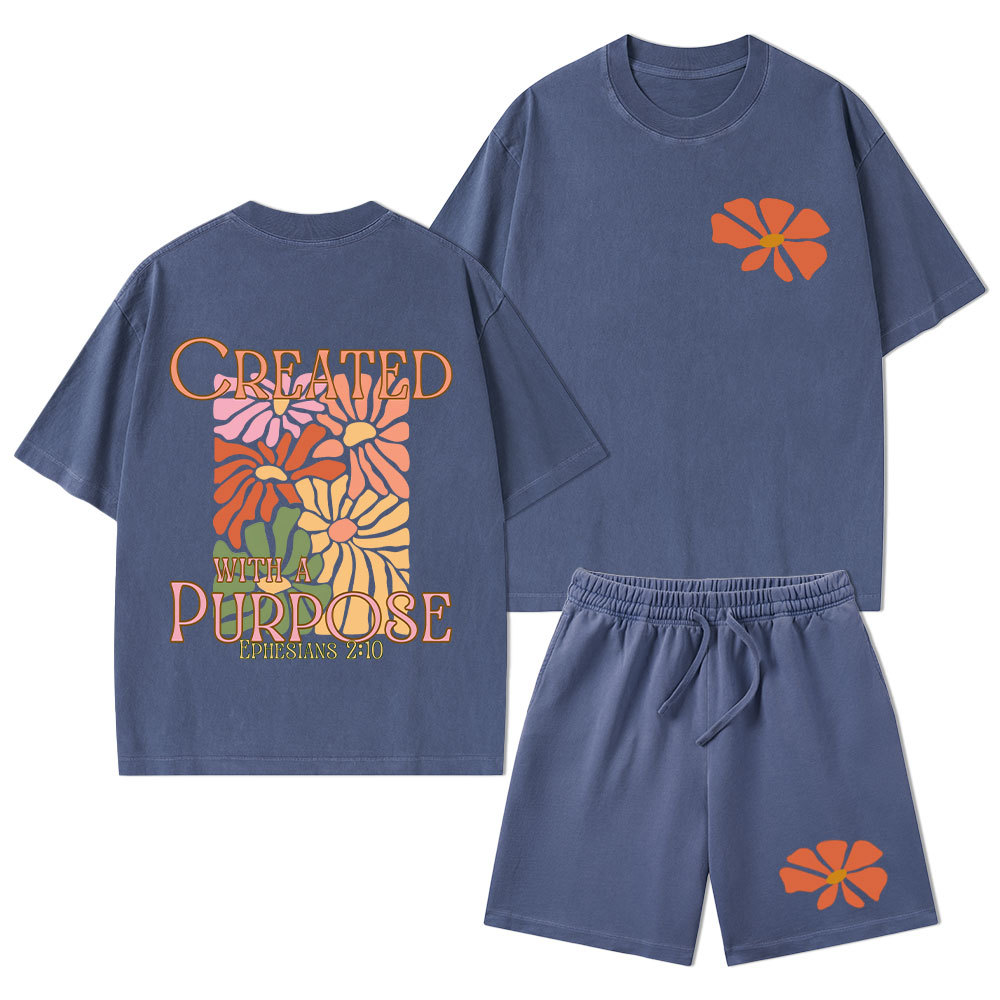 Created With Purpose Christian Washed T-Shirt & Shorts