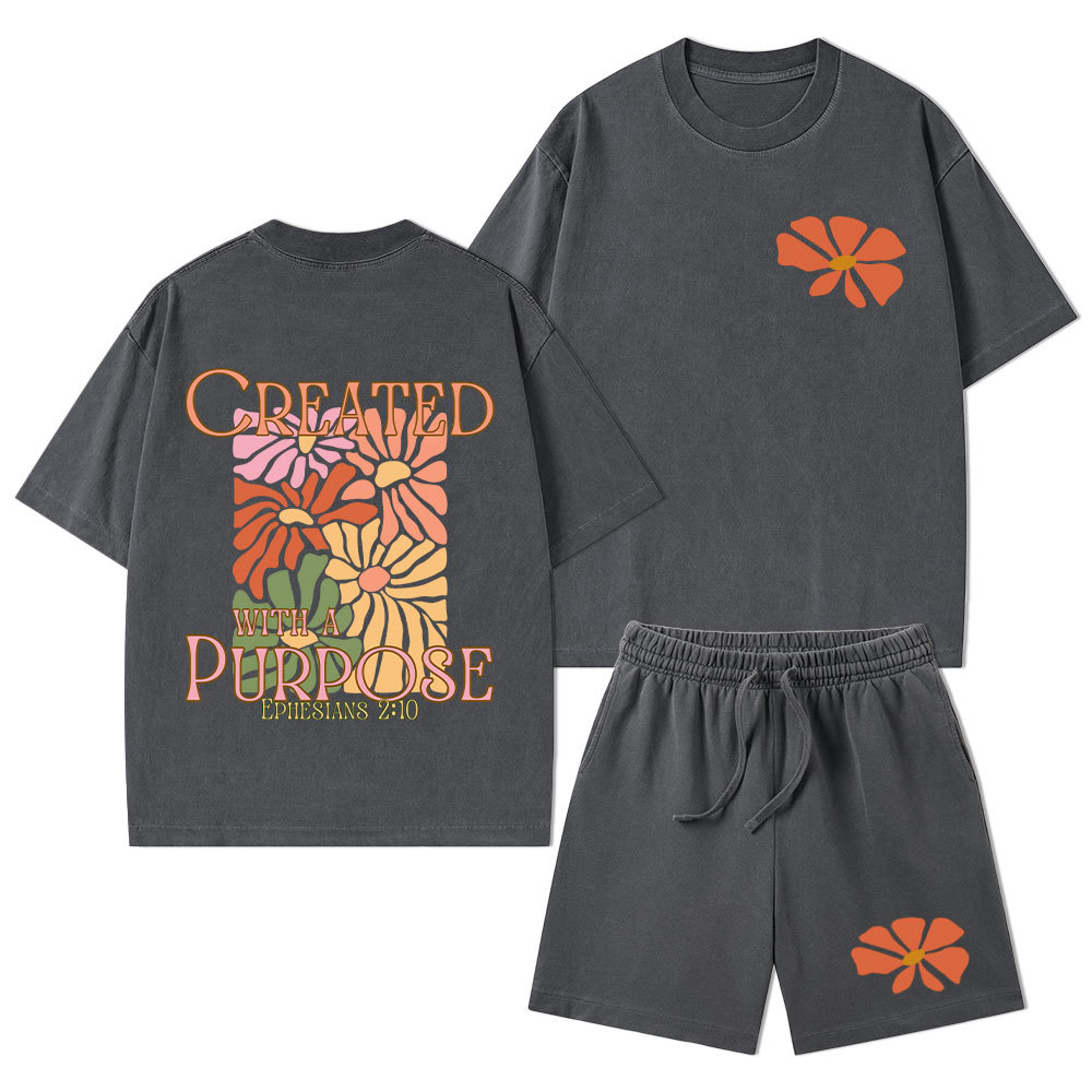Created With Purpose Christian Washed T-Shirt & Shorts