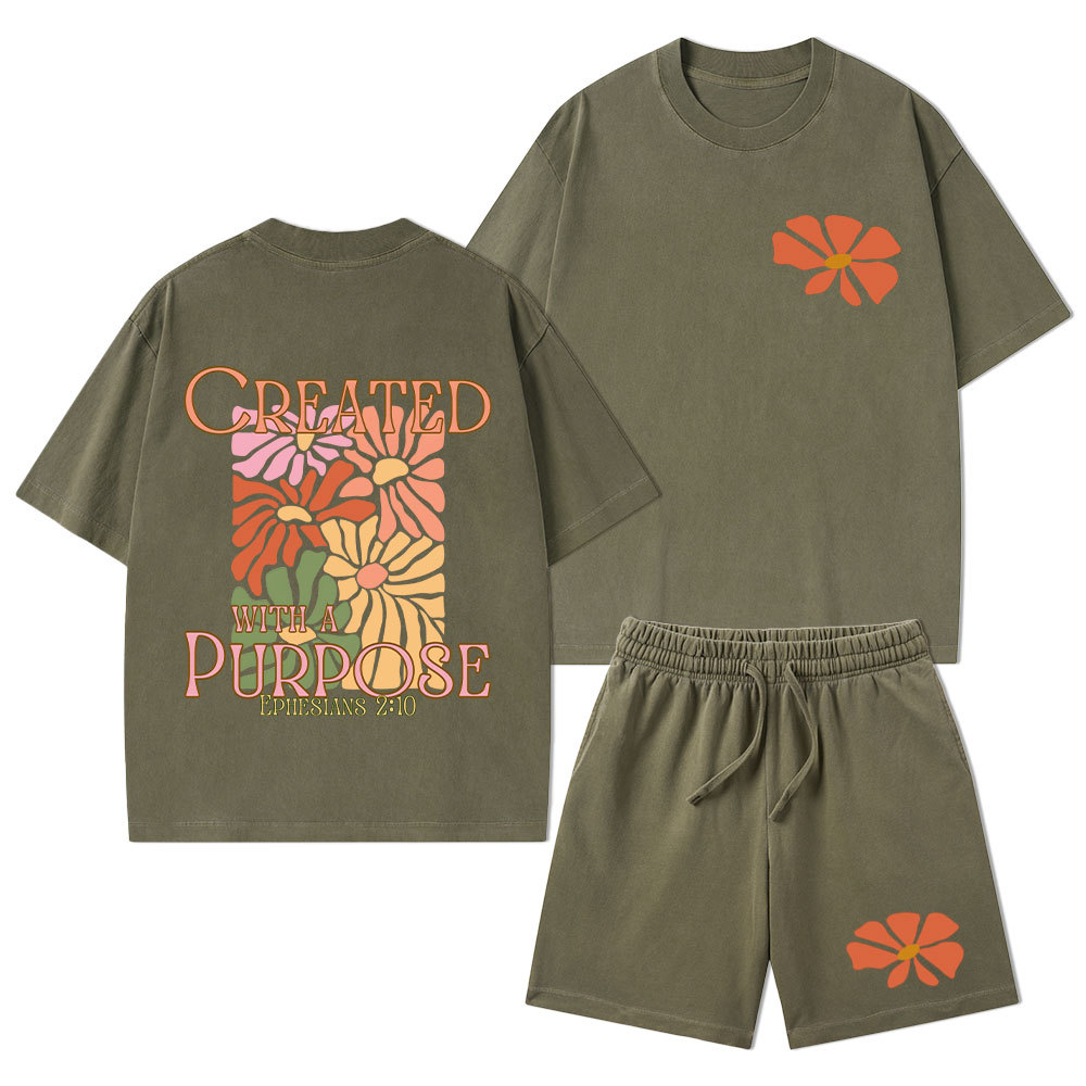 Created With Purpose Christian Washed T-Shirt & Shorts