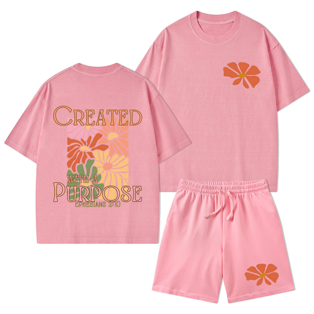 Created With Purpose Christian Washed T-Shirt & Shorts