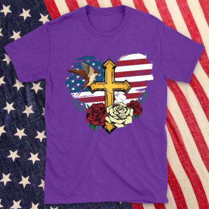 Cross And FLower Christian Washed T-Shirt