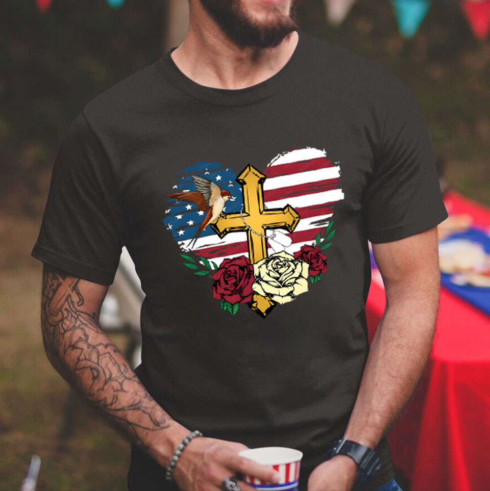 Cross And FLower Christian Washed T-Shirt