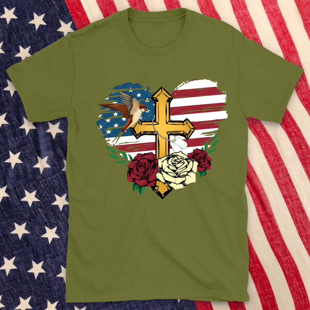 Cross And FLower Christian Washed T-Shirt