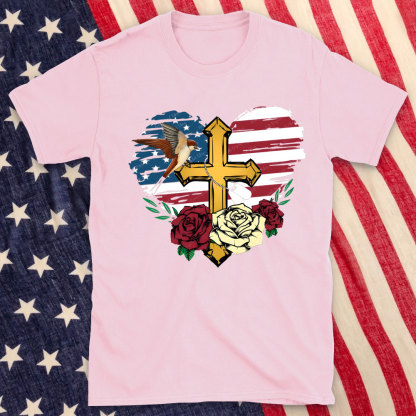 Cross And FLower Christian Washed T-Shirt