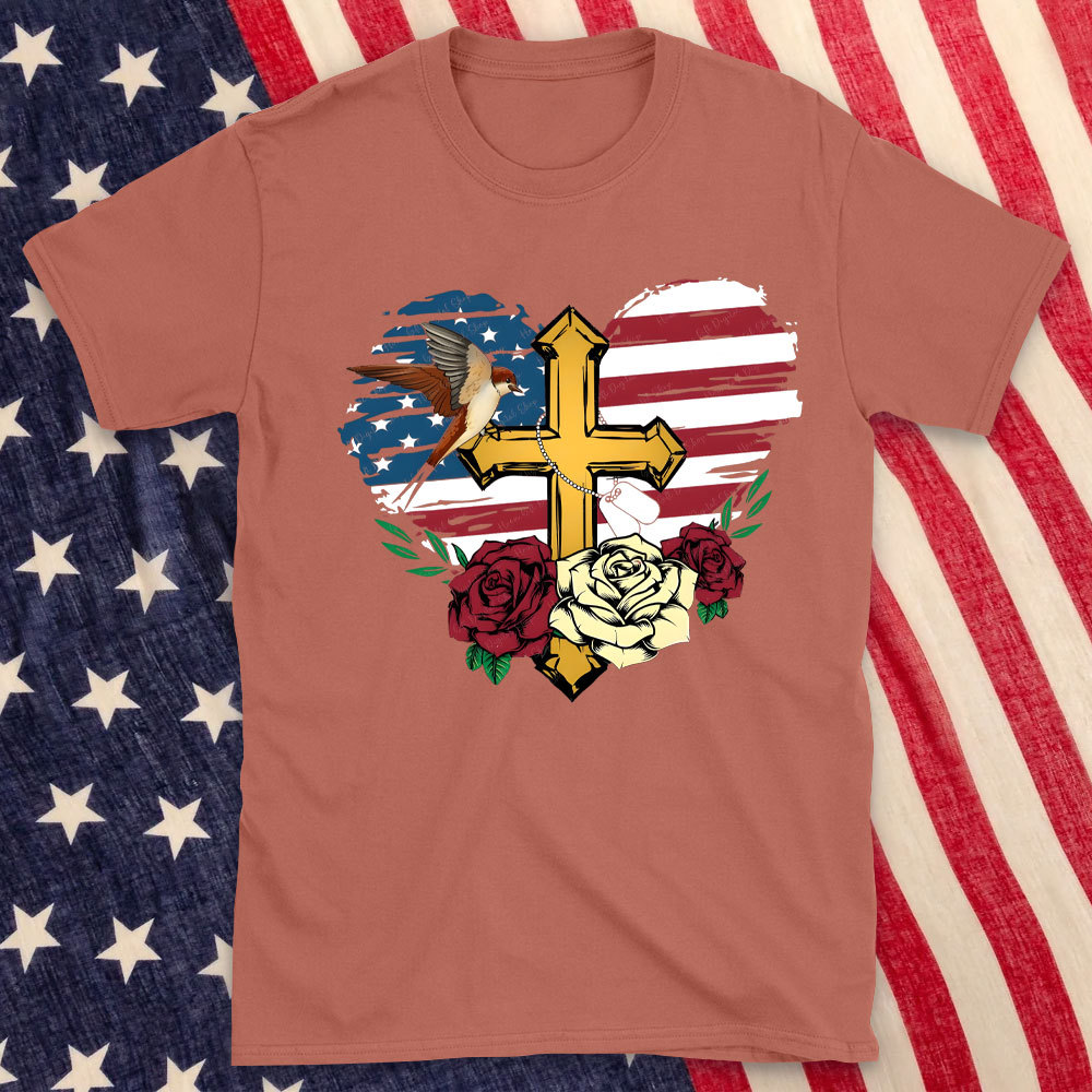 Cross And FLower Christian Washed T-Shirt