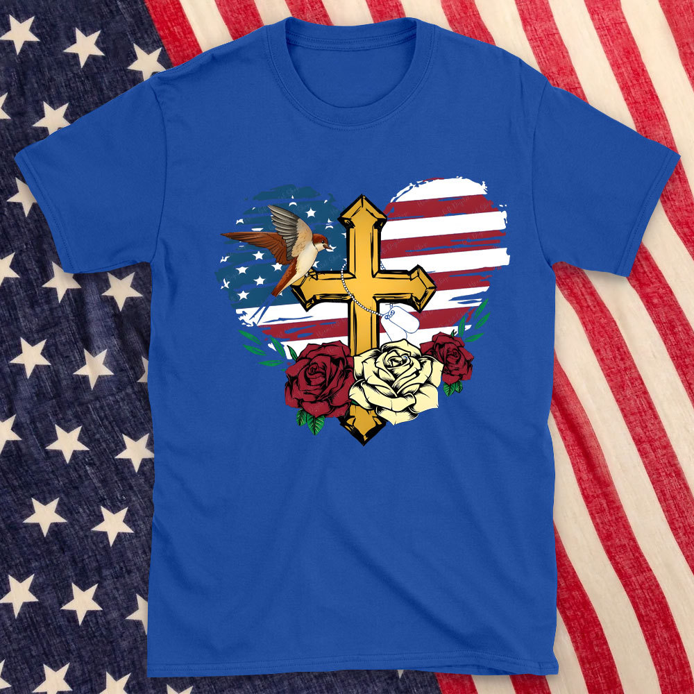 Cross And FLower Christian Washed T-Shirt