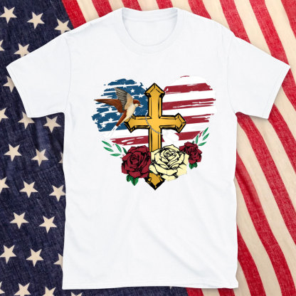 Cross And FLower Christian Washed T-Shirt