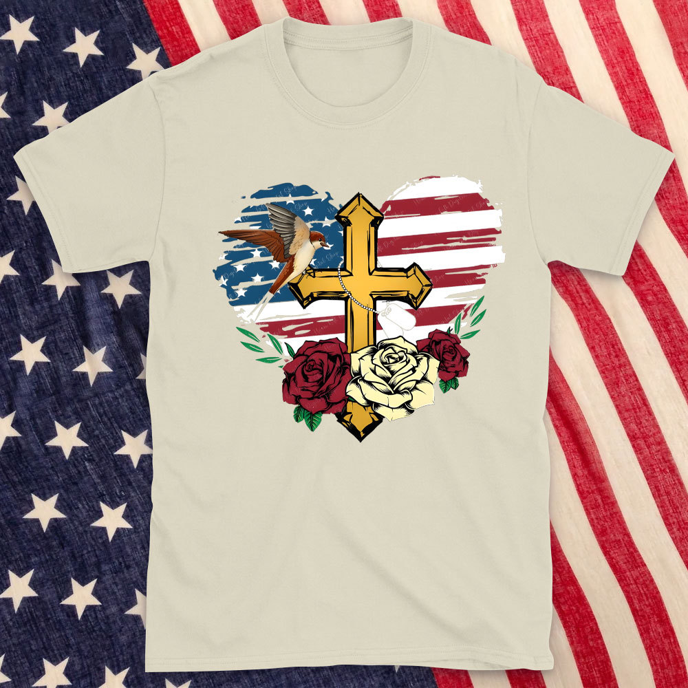 Cross And FLower Christian Washed T-Shirt