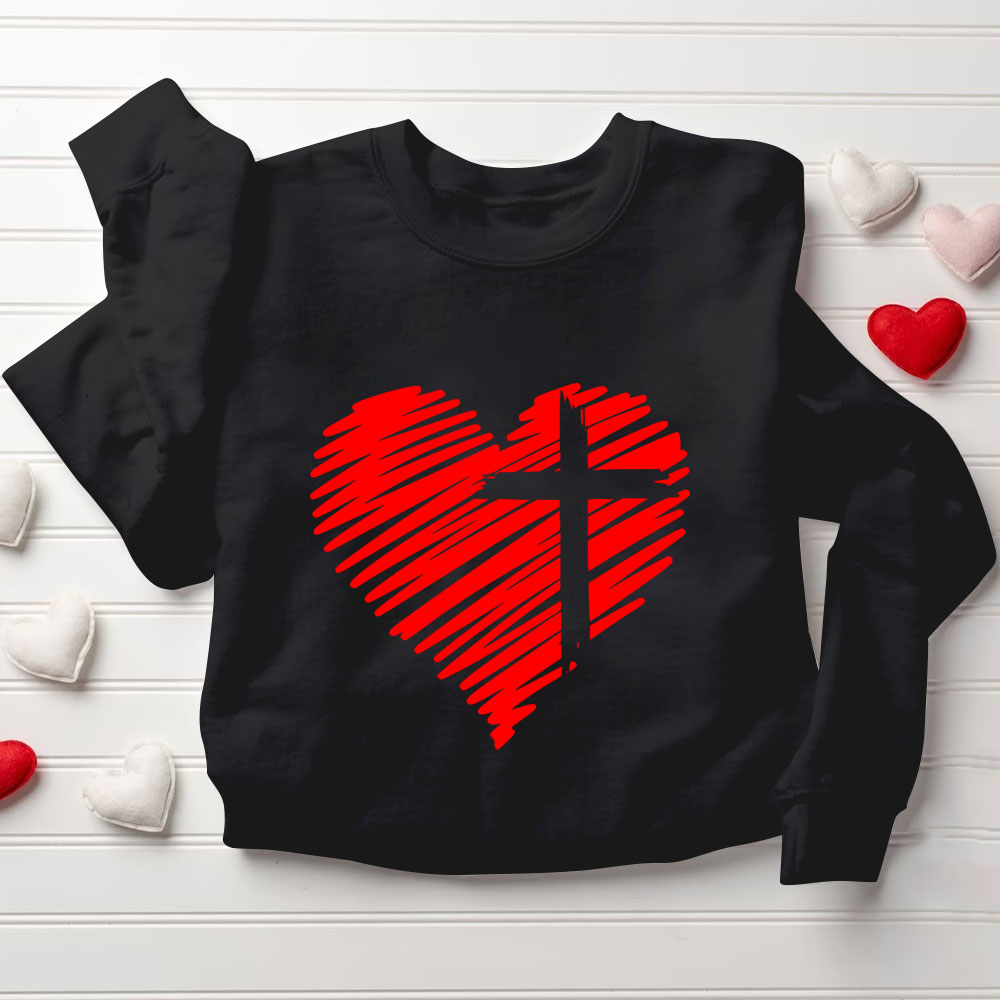 Cross And Heart Christian Sweatshirt