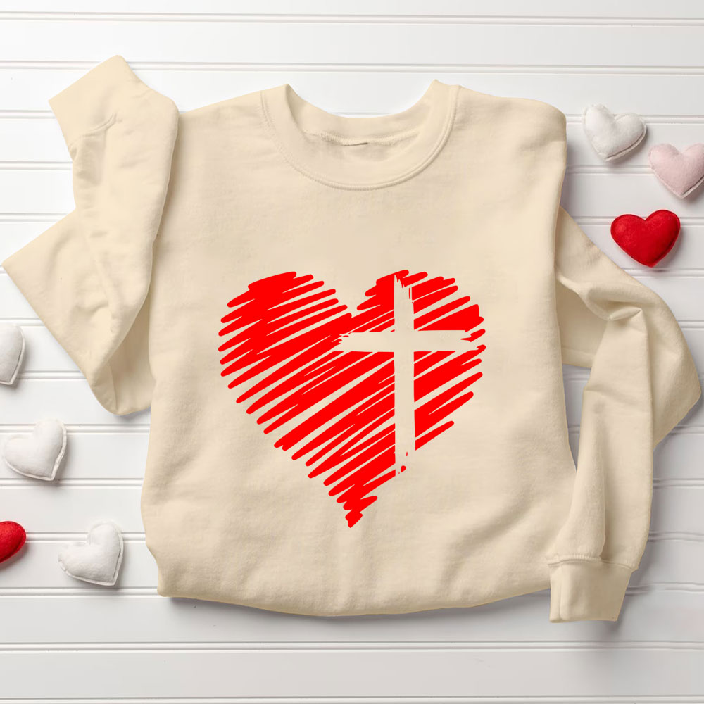 Cross And Heart Christian Sweatshirt