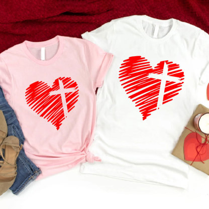 Cross And Heart Christian T-Shirt