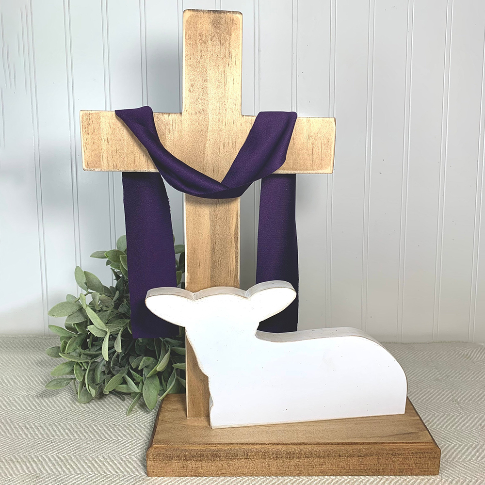 Cross And Lamb Wooden Decoration