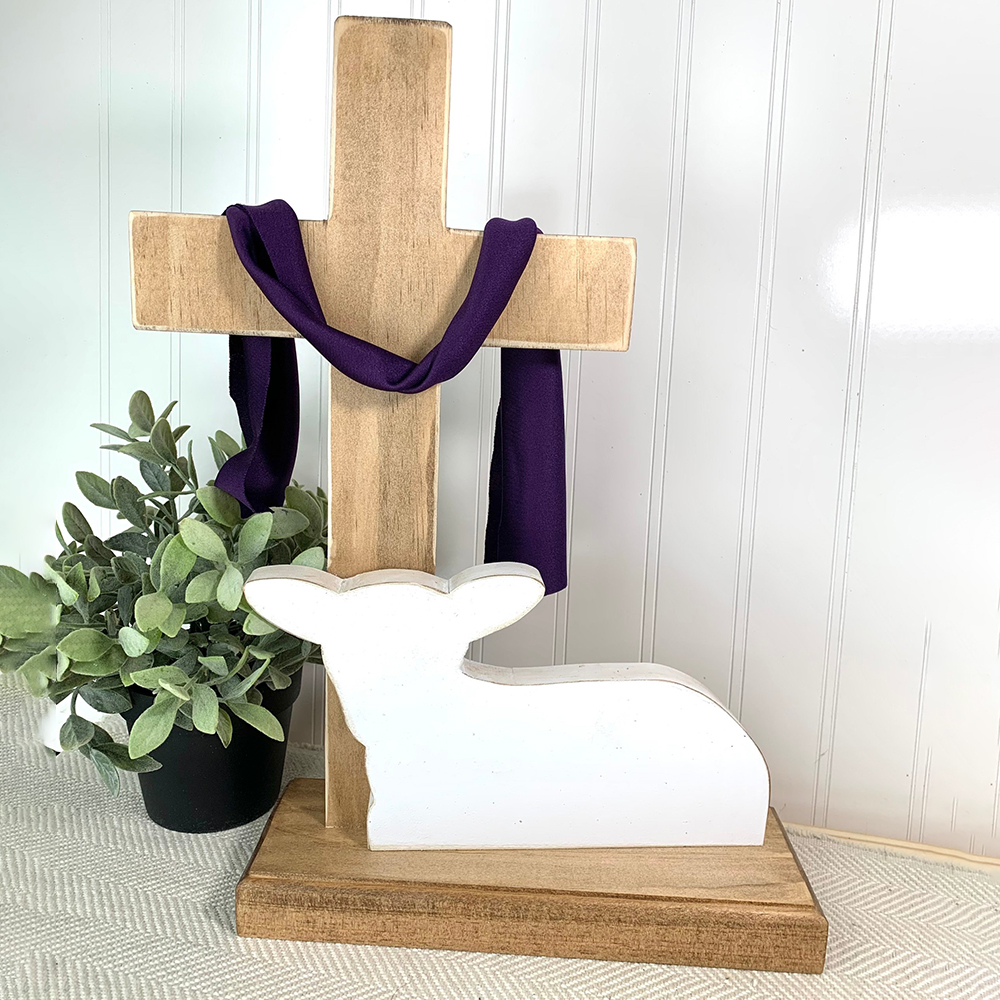 Cross And Lamb Wooden Decoration