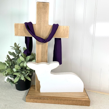 Cross And Lamb Wooden Decoration