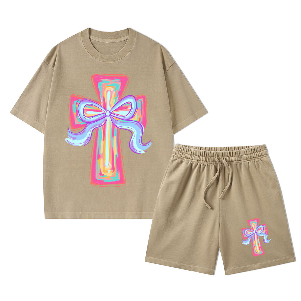 Cross Christian Washed T-Shirt & Shorts