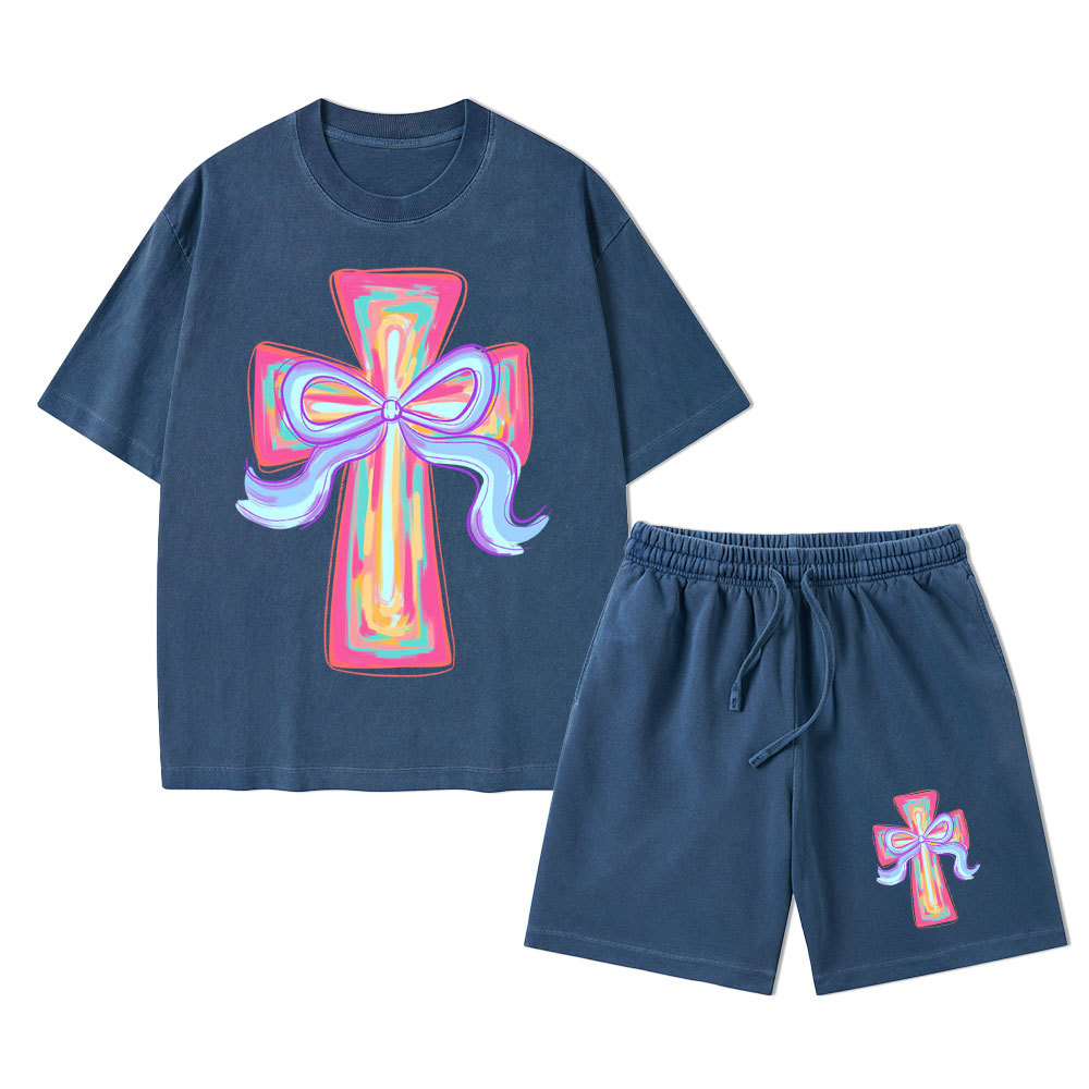 Cross Christian Washed T-Shirt & Shorts