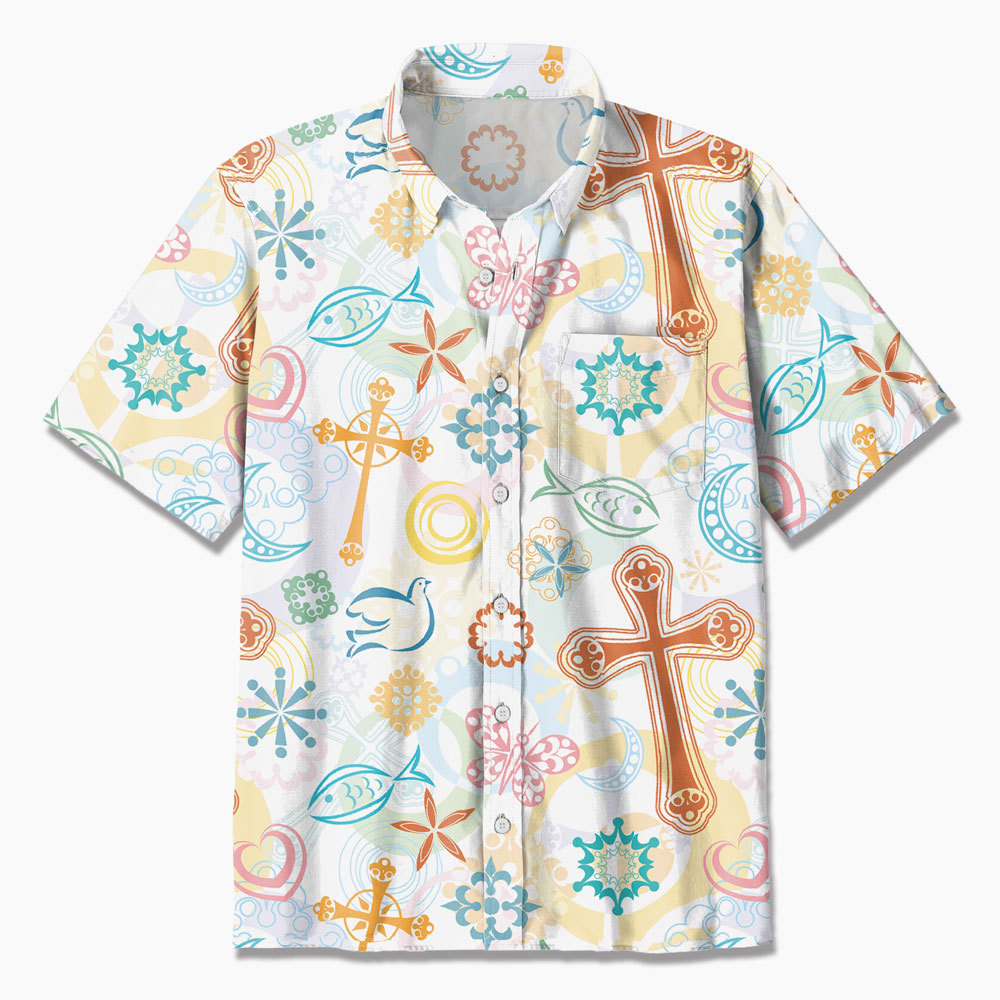 Cross Fish Dove Christian Hawaiian Shirt