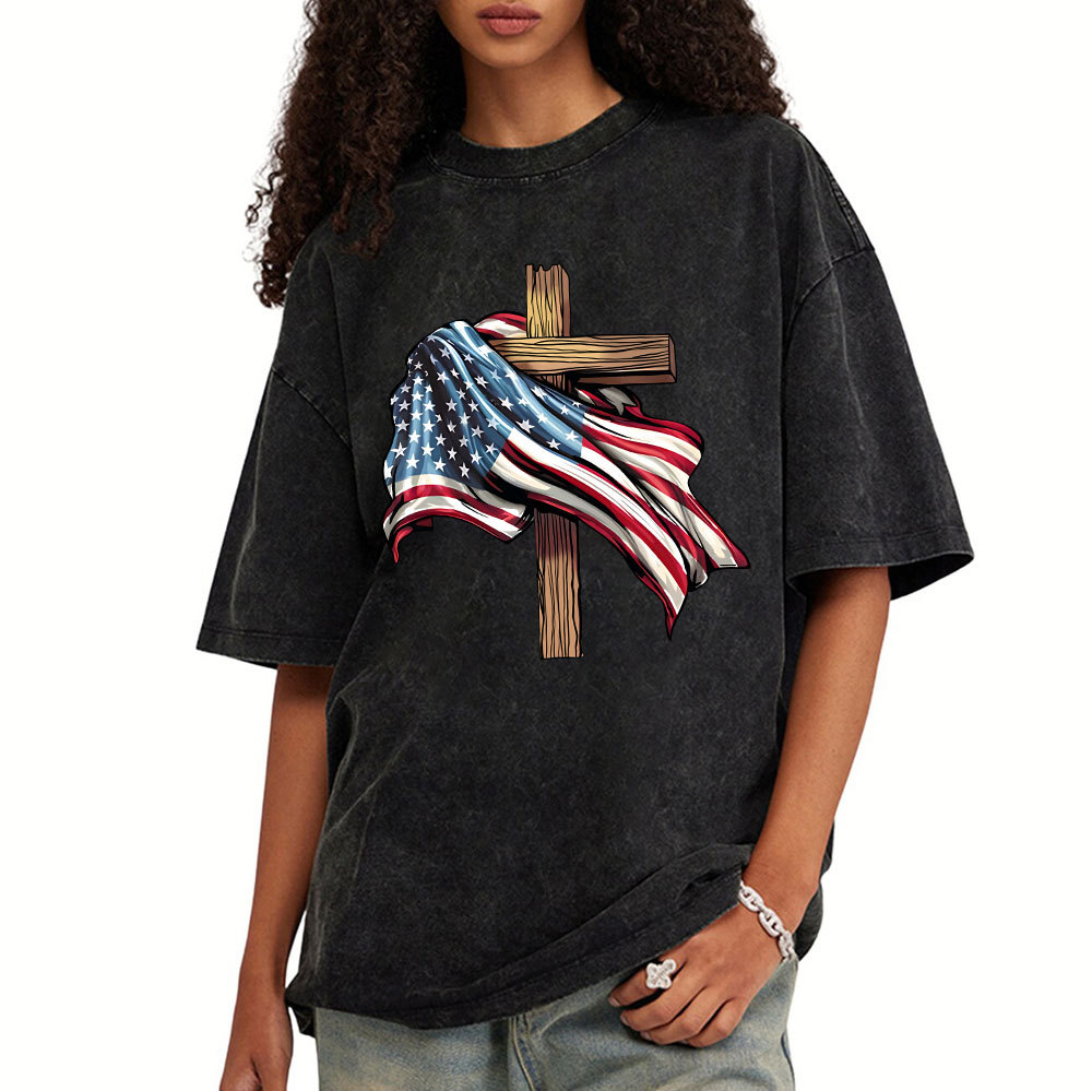 Cross Flag Christian Washed T-Shirt