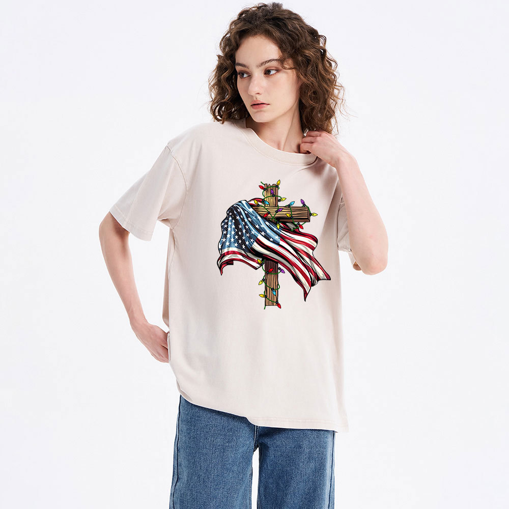 Cross Flag Christian Washed T-Shirt