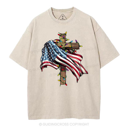 Cross Flag Christian Washed T-Shirt