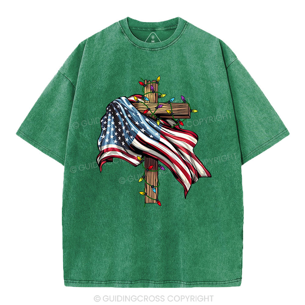 Cross Flag Christian Washed T-Shirt