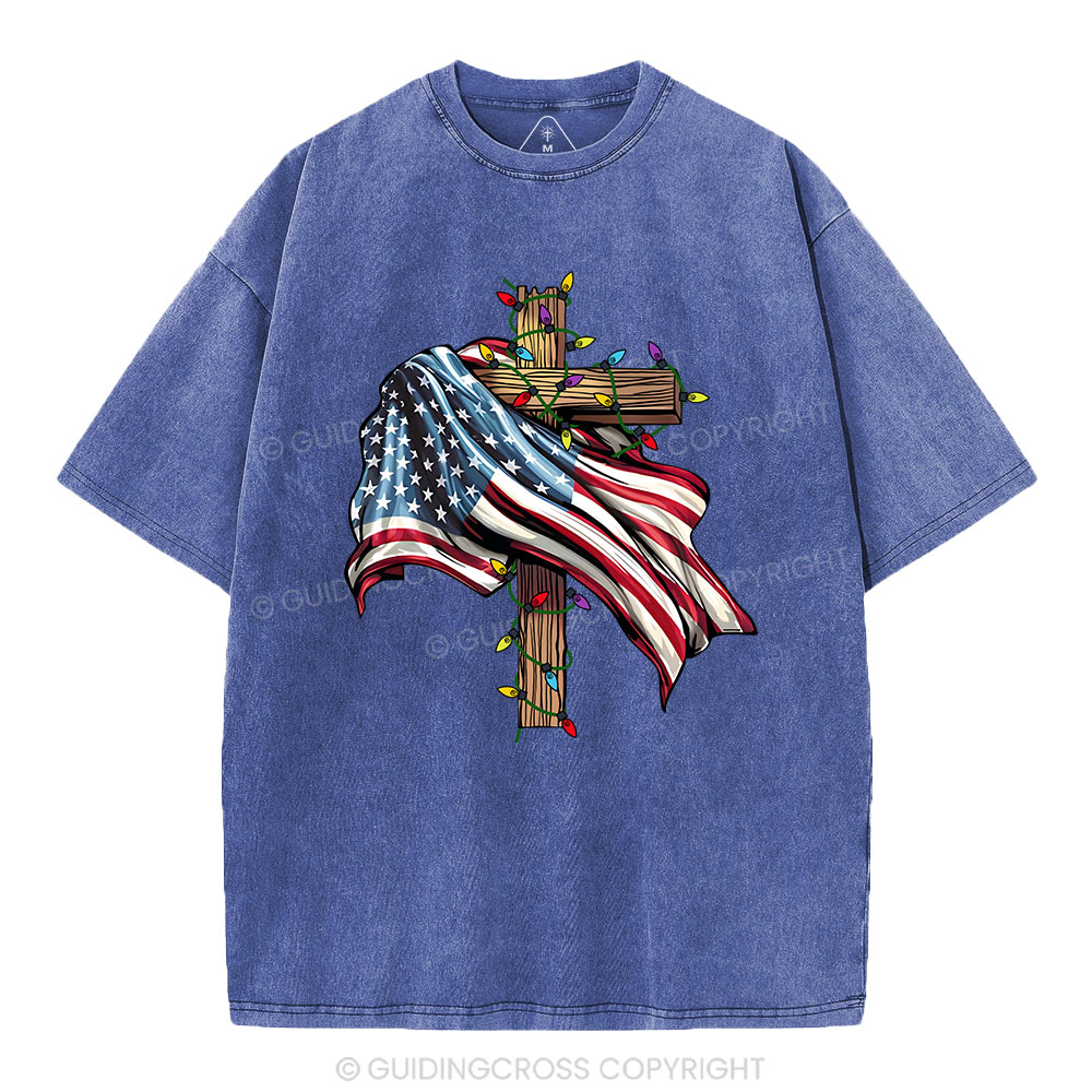 Cross Flag Christian Washed T-Shirt