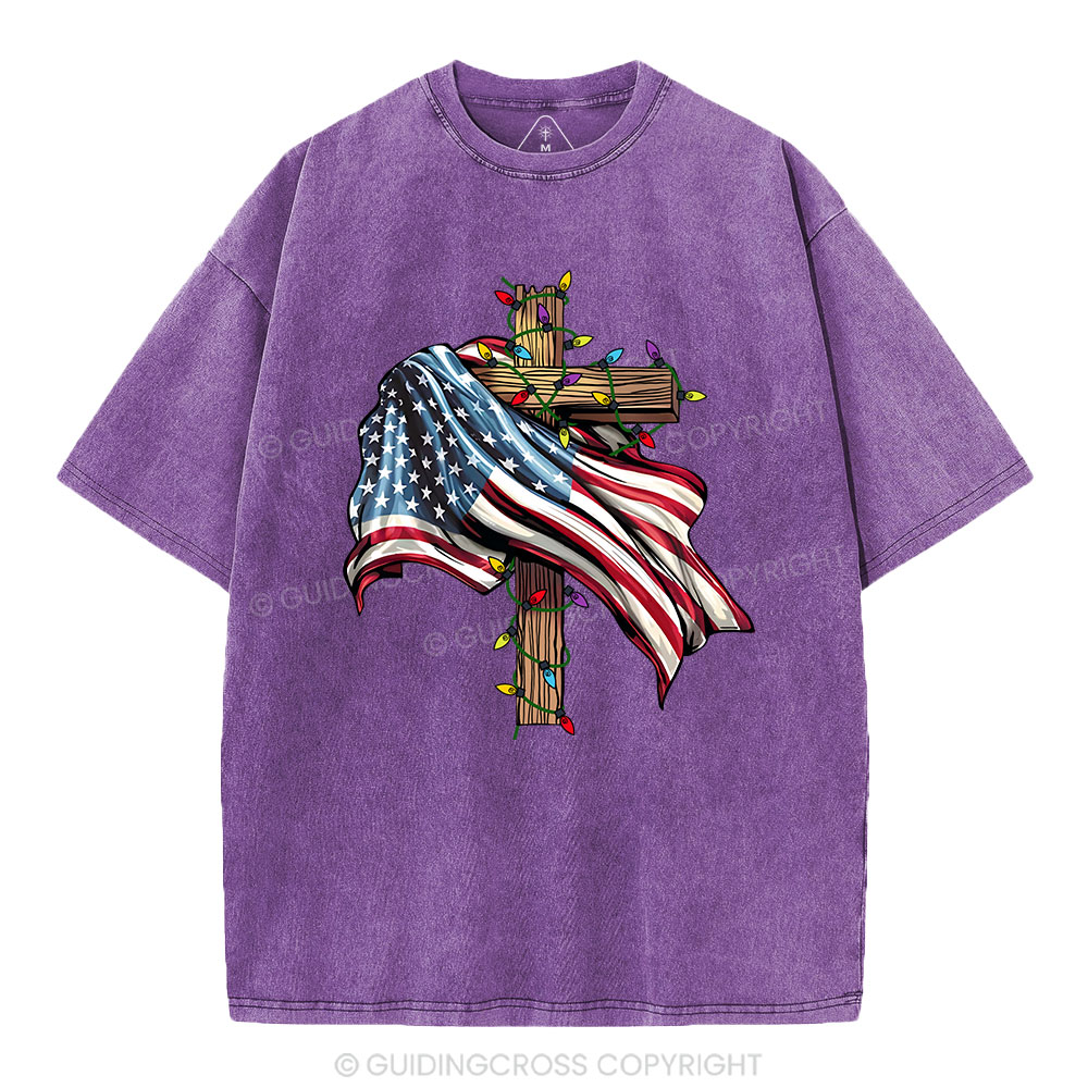 Cross Flag Christian Washed T-Shirt