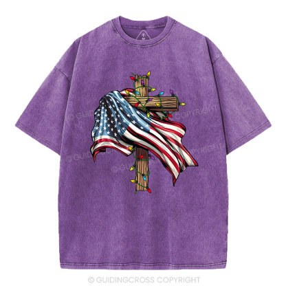 Cross Flag Christian Washed T-Shirt